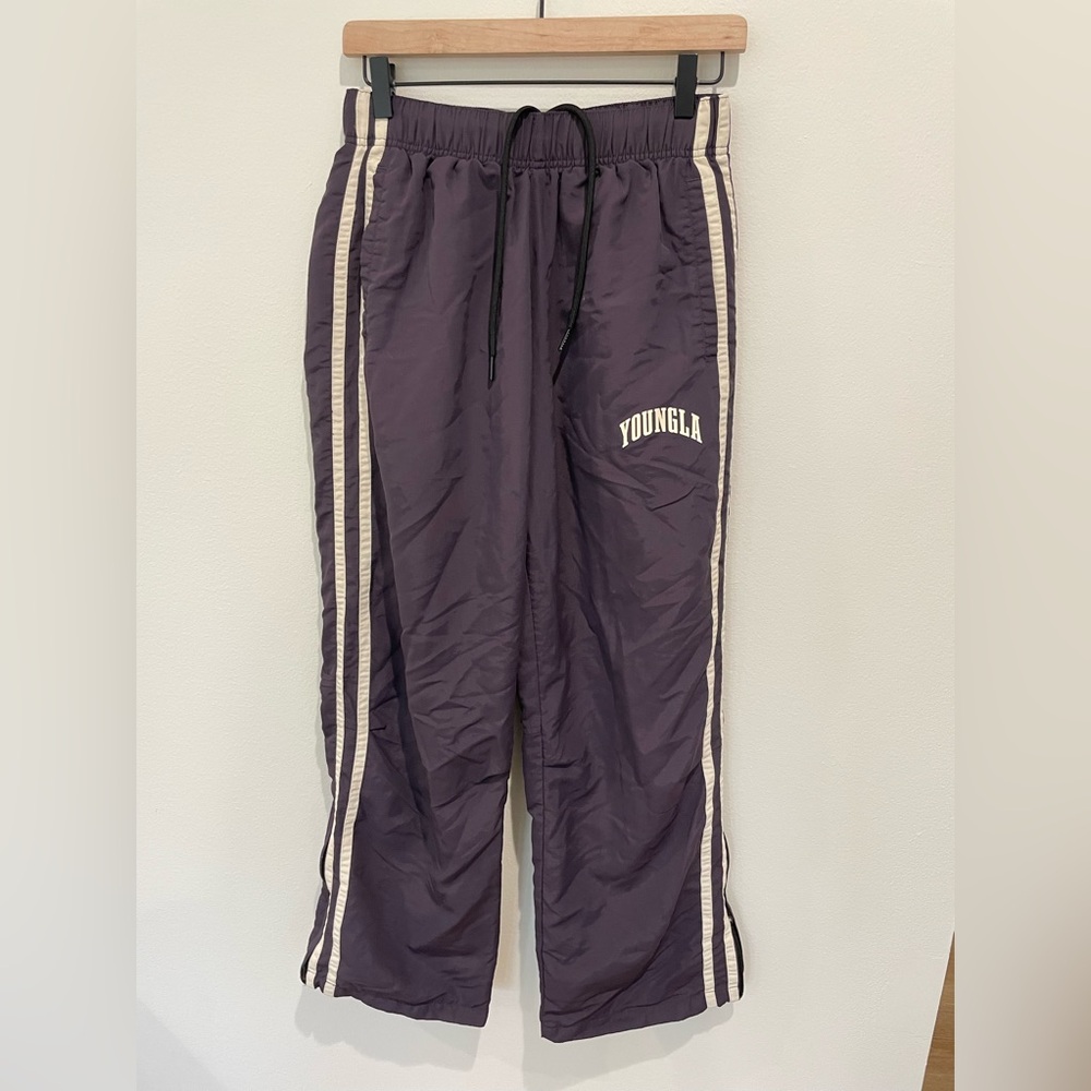 YoungLA Purple Track Pants with Cream Stripes
